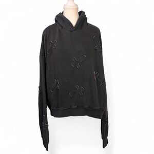 Daisy Street Black washed pullover hoodie with embroidered details Size Large